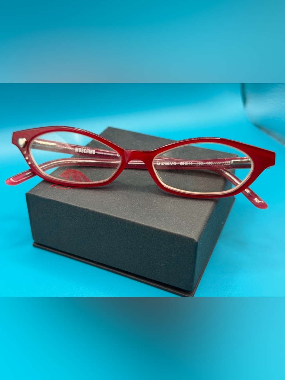 Moschino Deep Burgundy Cat-Eye Frames with Heart Accent - Picture 2 of 3